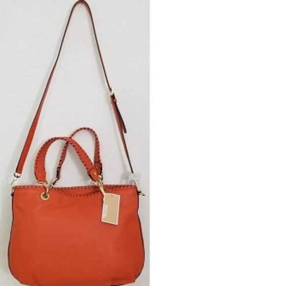 MICHAEL KORS BENNET TANGERINE ORANGE LEATHER MEDIUM CROSSBODY TOTE BAG NWT! - Picture 7 of 11
